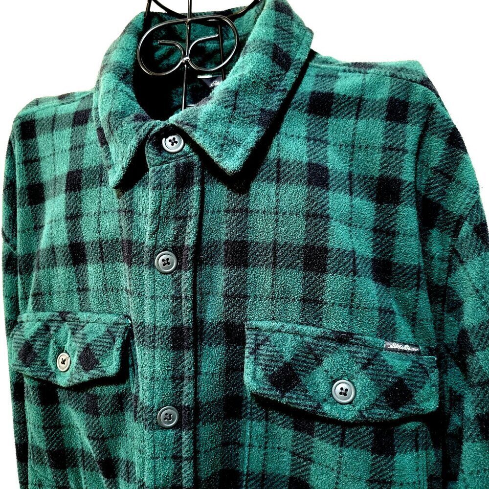 Eddie Bauer Shirt XLT Men's Super Soft Fleece Button Down Plaid Green Black - Picture 2 of 4